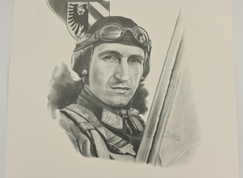 German Litho Print of LW Flight Ace 'Walter Nowotny'