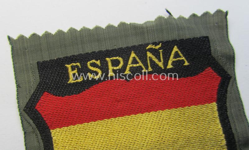 Superb, 'BeVo'-type armshield entitled: 'España' (being a 'virtually mint- ie. unissued' example as was intended for a volunteer who served within the 'Deutsche Wehrmacht' ie. within the famous 'Blue Division' ie. 'Blauer Division')