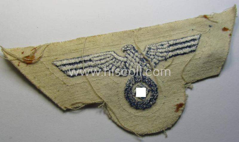 Neat, WH (KM) enlisted-mens'- (ie. NCO-) type, machine-embroidered breast-eagle as executed in darker-blue-coloured- and/or linnen-based material as was specifically intended for usage on the various white-coloured KM-tunics