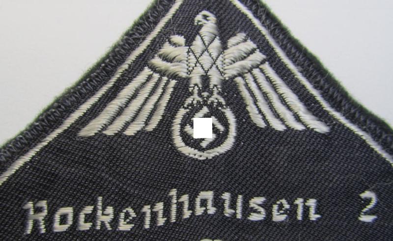 Attractive, German Red Cross (ie. 'Deutsches Rotes Kreuz' or 'DRK') greyish-coloured- and/or (typically) triangular-shaped arm-eagle entitled: 'Rockenhausen 2' as was executed in the neat 'BeVo'-weave pattern