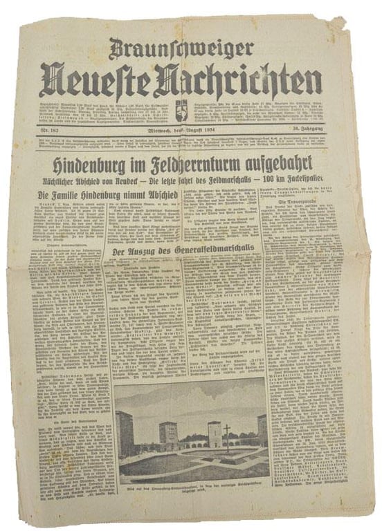 German Newspaper 'Braunschweiger Neueste Nachrichten' 1934