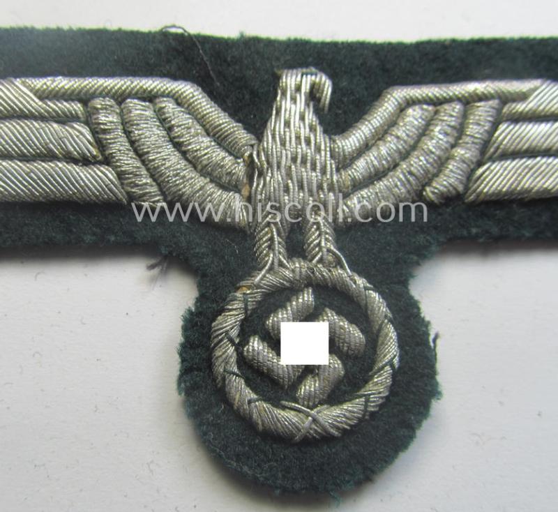 WH (Heeres) officers'-type, hand-embroidered breast-eagle (ie. 'Brustadler für Offiziere') as was executed in bright-silverish-coloured braid as was intended for usage on the various officers'-pattern tunics