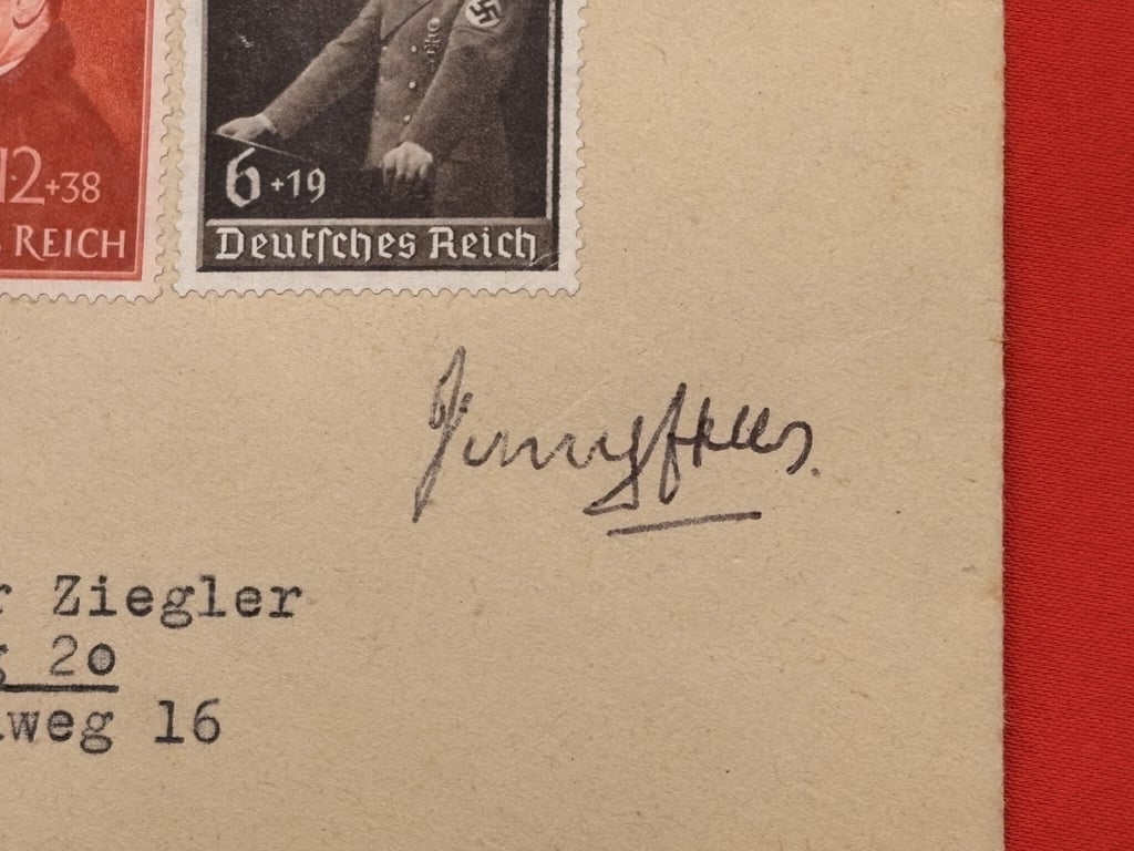 WWII GERMAN KARL DONITZ, ERICH HARTMANN, TRAUDL JUNGE SIGNED 1941 GERMAN COVER, WITH HITLER STAMPS AND DATED 20/4/1941.