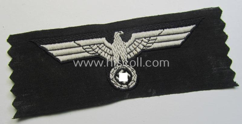 Superb - and scarcely encountered! - early-war-period type (ie. I deem around 1939/40) WH (Heeres) 'BeVo'-woven eagle- and cocarde-insignia-set as was specifically intended for usage on the black-coloured 'Panzer'-beret (ie. 'Panzerschutzmütze'...