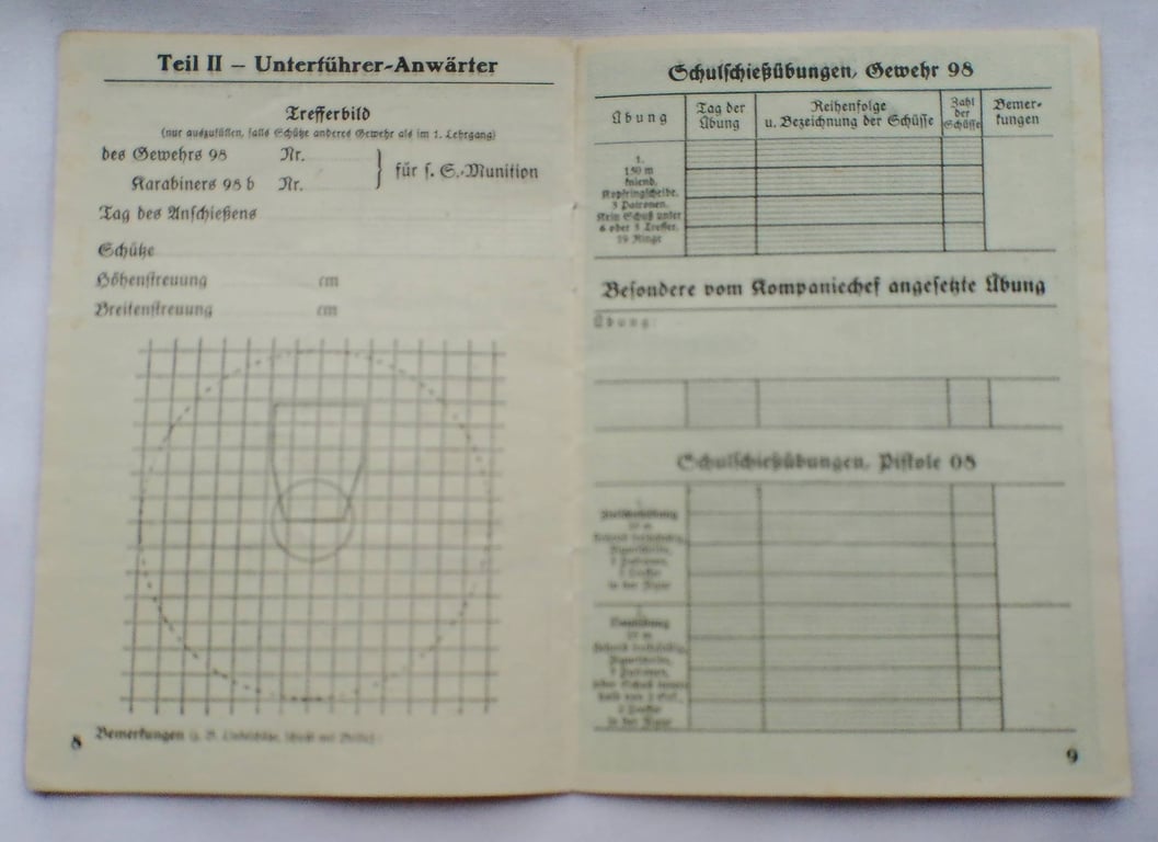 German Heer Shooting record book (Schießbuch für Erg. Schützen Kompanie)