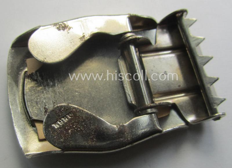 Attractive - and actually unusually seen! - smaller-sized, silver-toned (ie. chromed metal-based) patriotic belt-buckle (ie. 'N.S.D.A.P.'-supportive-piece) being a 'virtually mint- ie. unissued' example that shows some (minimal) rust-staining