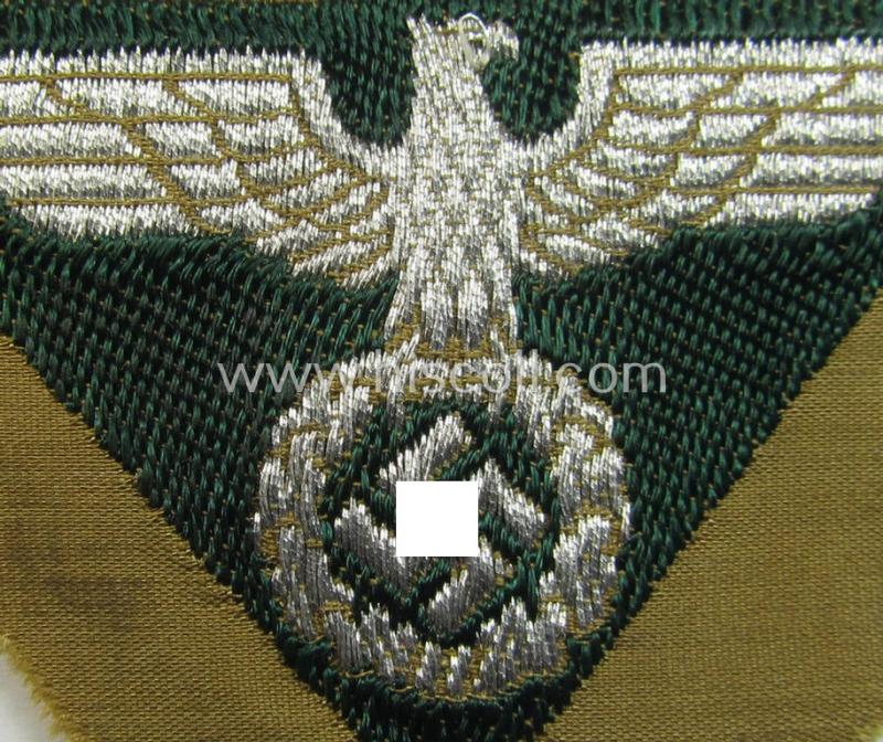 Neat, SA-related cap-eagle as was intended for the: 'Lagermütze' (ie. side-cap) being an example as woven in darker-green on a brownish-coloured background and as such intended for members within the: 'SA-Gruppe Kurpfalz o. Nordsee'