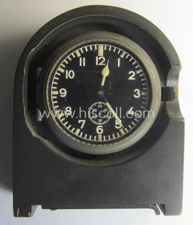 Attractive, bluish-grey-coloured WH-duty-clock (ie. 'WH Stationsuhr für Funker u. Diensträume') being a nicely preserved, 3-digit- (ie.'CXH'-) marked and/or '1944'-dated example that comes in a fully untouched albeit non-running, condition