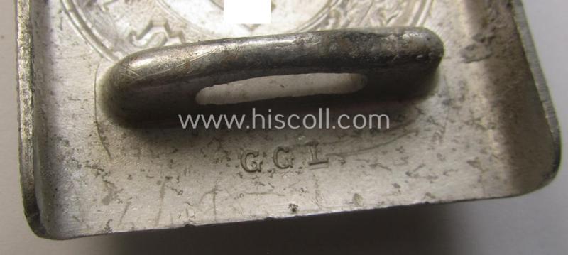 Police- (ie. 'Polizei') 'standard'-pattern, silver-toned- and aluminium-based belt-buckle (ie. 'Koppelschloss für Mannschaften u. Uffz. der Polizei') being a nicely maker- (ie. 'G.G.L.'-) marked example