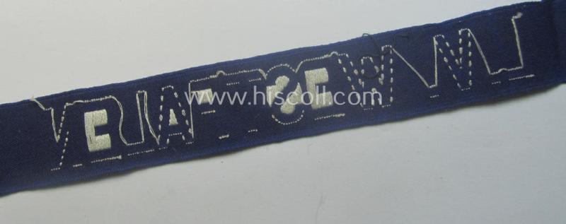 Minimally used, typical bluish-coloured- and/or linnen-based 'Der Stahlhelmbund' (ie. 'Der Stahlhelm' - Bund der Frontsoldaten (or: Sta)' cuff-title (ie. 'Ärmelstreifen') entitled: 'L.V. Westfalen'