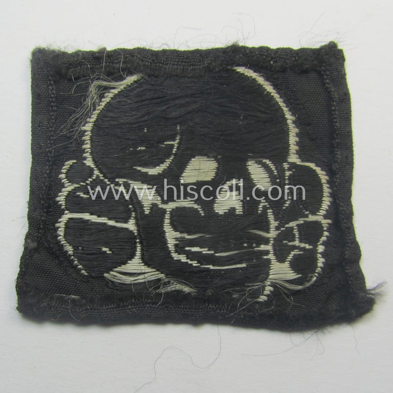 Superb - and nowadays rarely encountered! - Waffen-SS, 'BeVo'-woven-style skull- and cap-eagle-set (ie. 'Totenkopf- u. Adler-Effektensatz für Schiffchen o. Einheitsfeldmütze') that comes in a moderately used- and/or cap-removed, condition