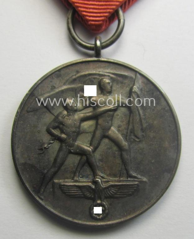 WH Austrian-occupation- (ie. 'Anschluss'-) medal: '13. März 1938' being a very attractive (albeit somewhat tarnished) example that comes stored in its bright-red-coloured- and/or typical non-maker-marked etui as issued