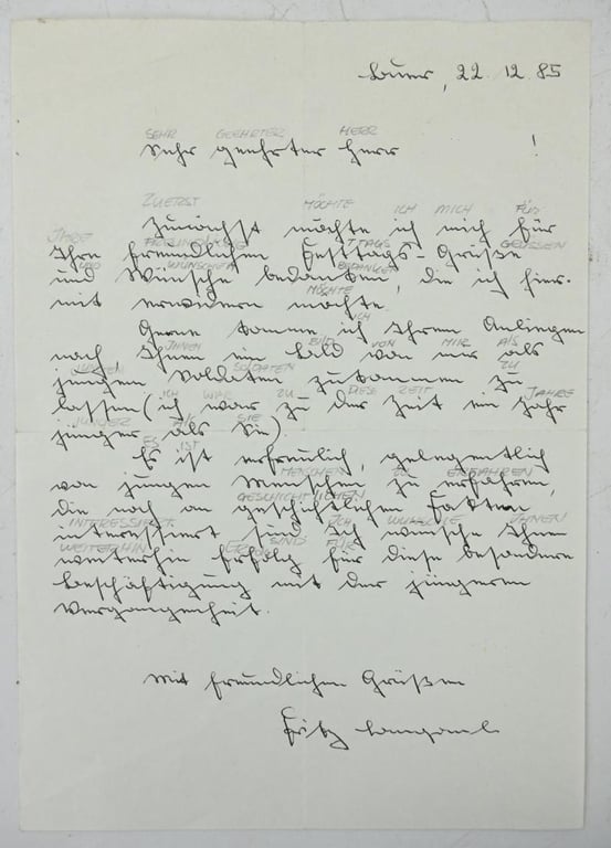 Signature of Waffen-SS KC Recipient 'Fritz Langanke'