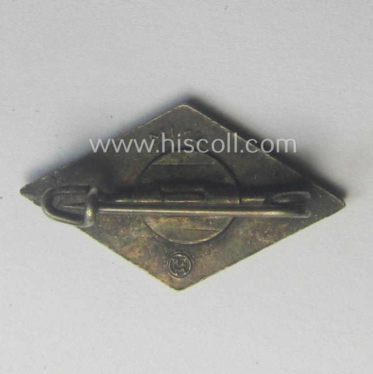 HJ (ie. 'Hitlerjugend') enamelled lapel-pin (ie.: 'Raute') with a: 'RzM - M1/14'-makers'-designation