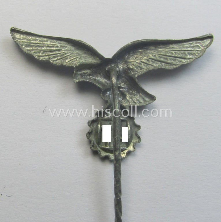 WH (Lufwaffe) (ie. 'Heimat- u. Alarmflak-Artillerie'-) related, silver-toned membership-badge (ie. 'Mitglieds-Zivilabzeichen') that comes mounted onto its long-sized pin