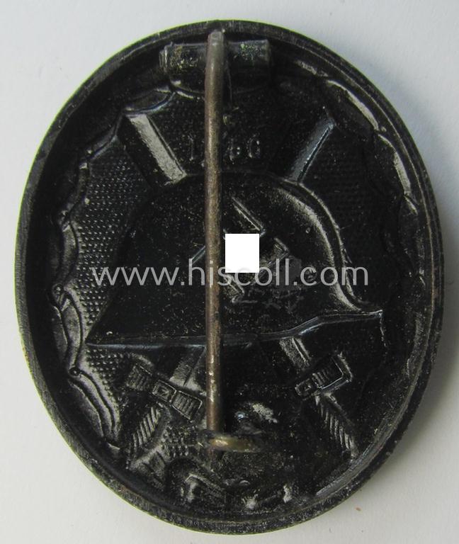 Neatly maker- (ie. 'L/56'-) marked example of a black-class wound-badge (or: 'Verwundeten-Abzeichen in Schwarz') being an example that was produced by the maker (ie. 'Hersteller') named: 'Funcke & Brüninghaus'