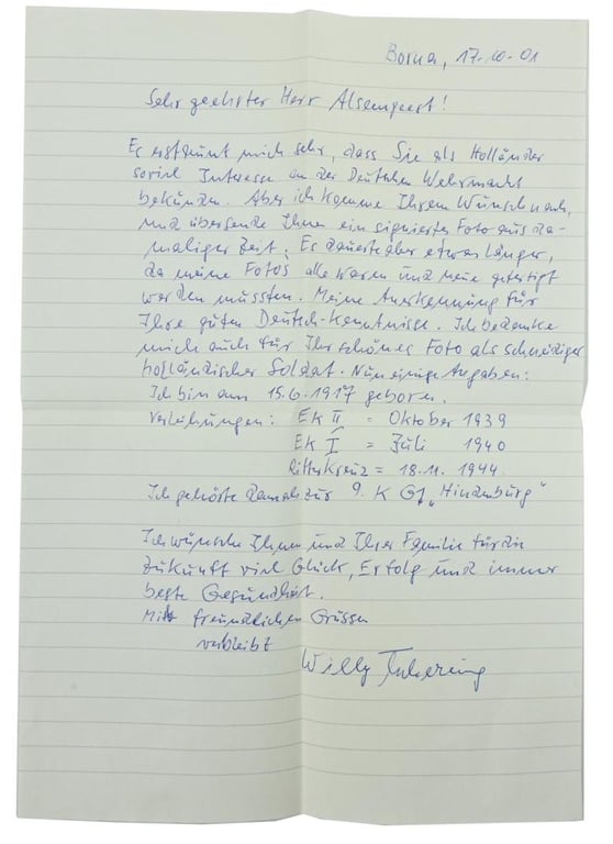 Signature of Luftwaffe KC Recipient 'Willy Tscherning'