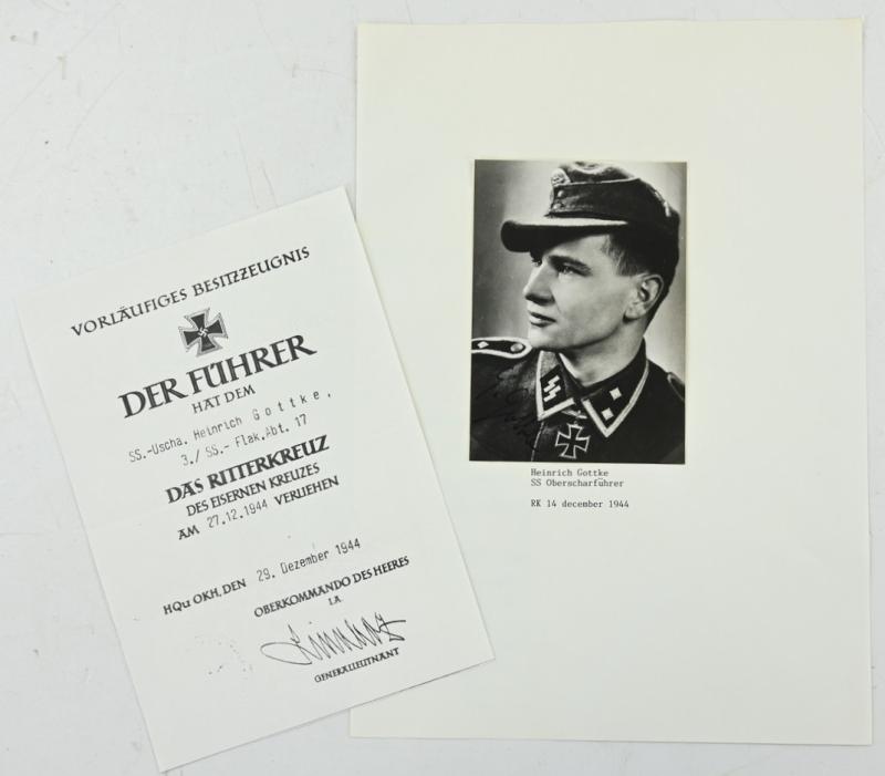 Signature of Waffen-SS KC Recipient Heinrich Gottke