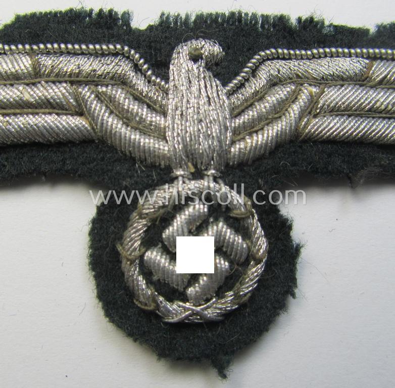 Superb, WH (Heeres) officers'-pattern visor-cap-eagle (ie. 'Adler für Offiziers-Schirmmütze') being a neatly hand-embroidered example of the: 'Extra Qualität' that comes in a moderately used- (ie. carefully cap-removed-), condition