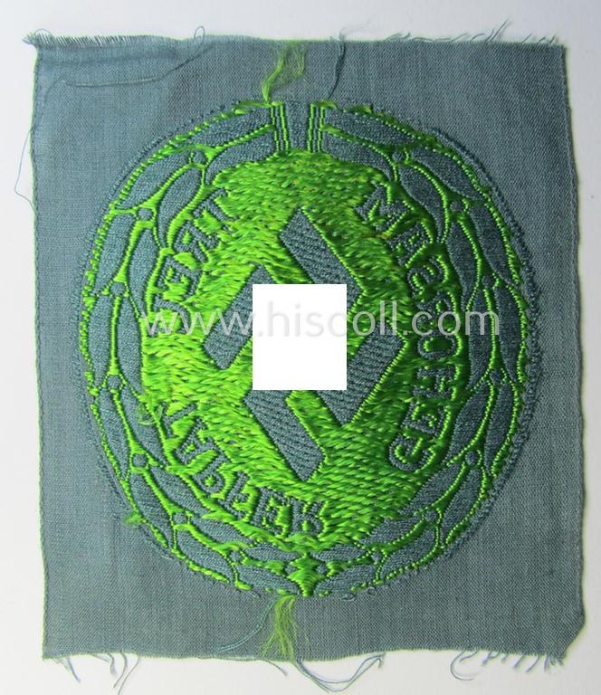 Superb - and rarely encountered! - (I deem) enlisted-mens'-type, so-called: 'Schutzmannschaften' (or: 'Schuma') armshield, as executed in bright-green-coloured thread on a (typical police) green-coloured background