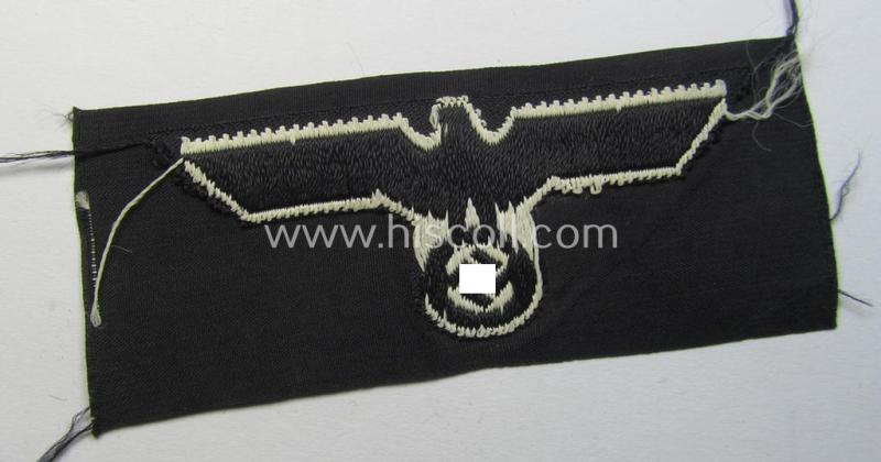 Superb - and scarcely encountered! - early-war-period type (ie. I deem around 1939/40) WH (Heeres) 'BeVo'-woven eagle- and cocarde-insignia-set as was specifically intended for usage on the black-coloured 'Panzer'-beret (ie. 'Panzerschutzmütze'...