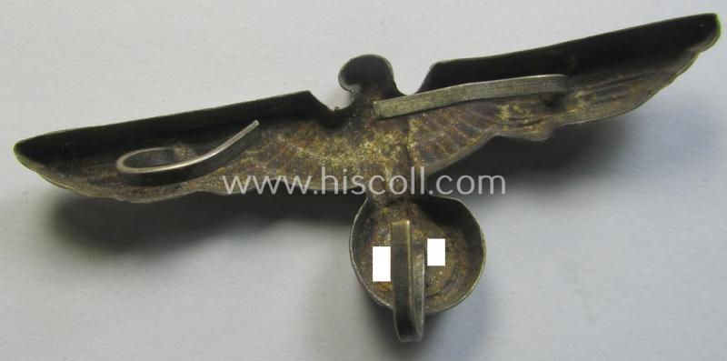 Neat, WH (Heeres) tarnished silver-toned (ie. 'Buntmetall'-based), EM- (ie. NCO- or officers') type visor-cap-eagle being a non-maker-marked example that comes in a just minimally used- ie. once cap-attached, condition