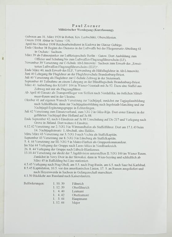 Signature of Luftwaffe KC-OLC&S Recipient 'Paul Zorner'