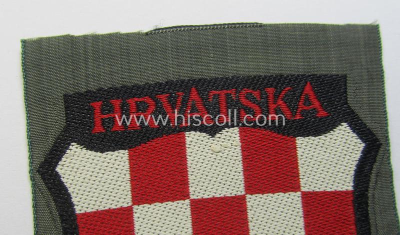 Attractive, multi-coloured- and/or 'BeVo'-woven armshield (ie. 'Ärmelschild') entitled: 'Hrvatska' as was intended for usage by a volunteer who served within the 'Deutsche Wehrmacht' ie. within the 'Kroatische Legion'