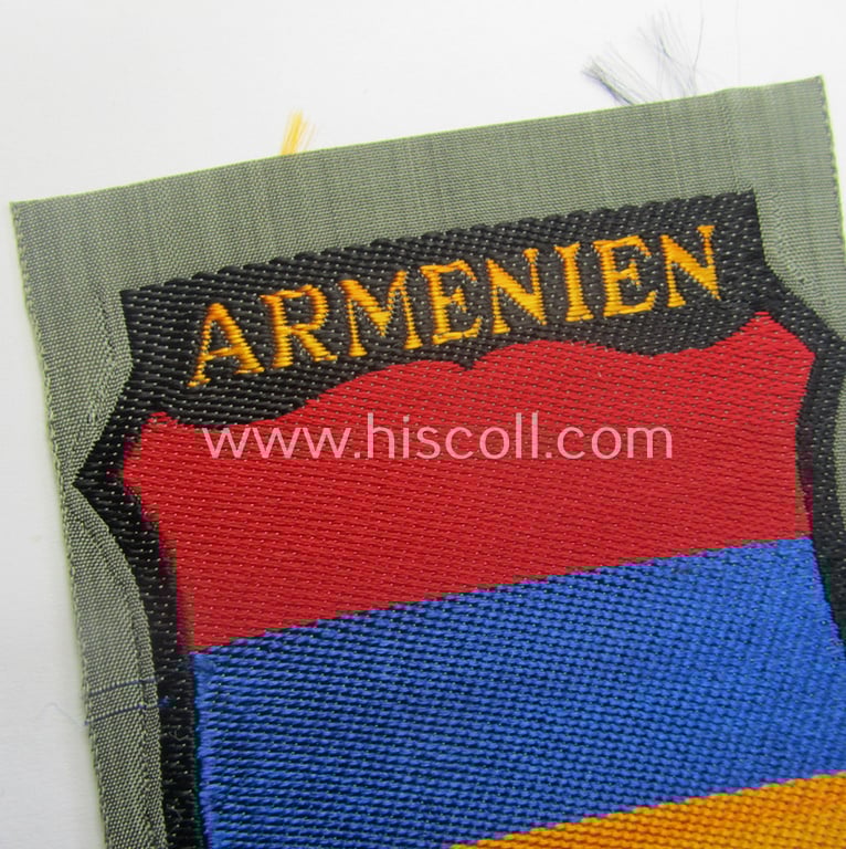 'BeVo'-type armshield entitled: 'Armenien' (being a 'virtually mint- ie. unissued' example as intended for a volunteer who served within the 'Deutsche Wehrmacht' ie. within the 'Armenisches Legion')