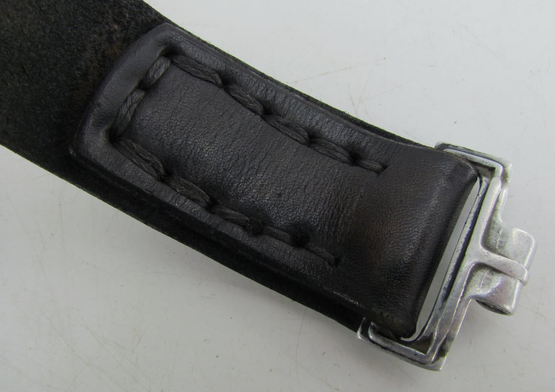 Early Wehrmacht leather equipment belt with aluminum hook