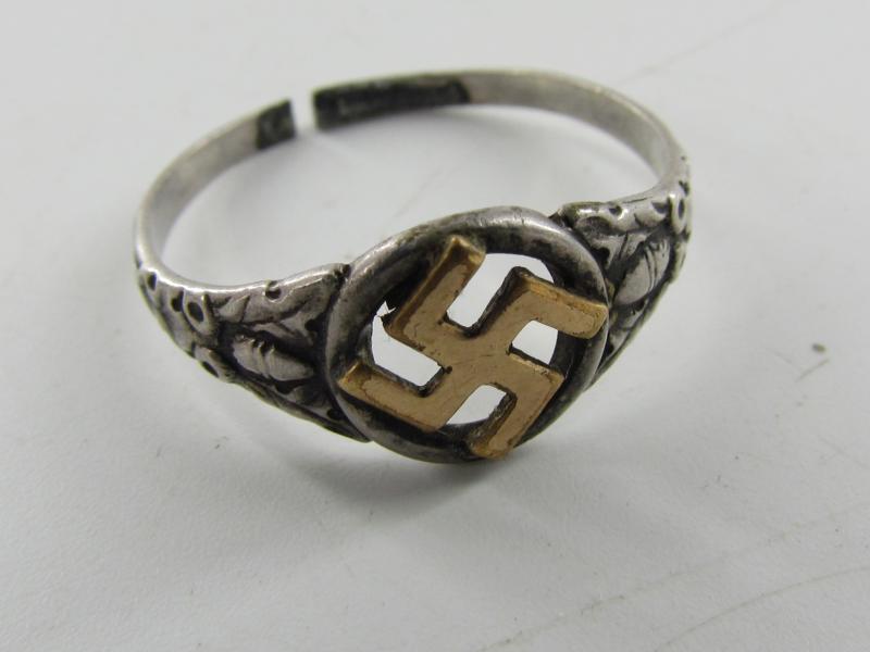 NSDAP Swastika Ring Silver Nazi Party Member