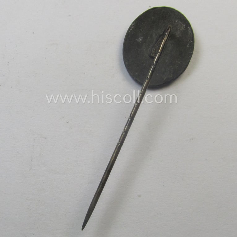 Neat - and 17 mm. sized! - miniature lapel-pin (ie. 'Halbminiatur') depicting a: 'Verwundeten-Abzeichen in Silber' (or: silver-class wound-badge) being a non-maker-marked example