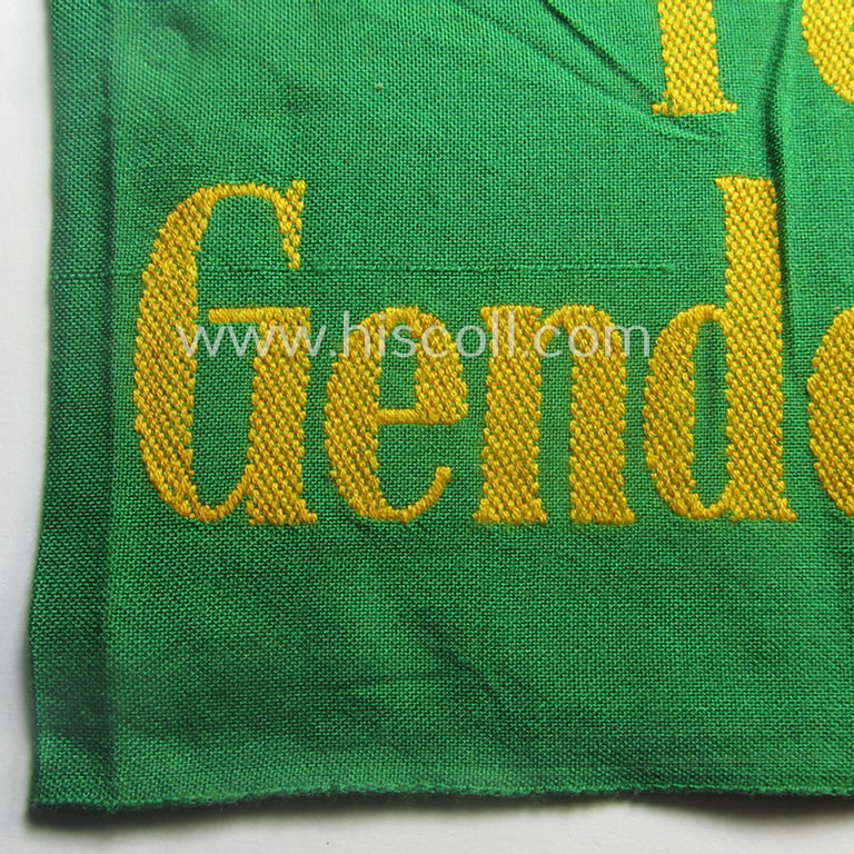 'Deutsche-Wehrmacht'-related, bright-green-coloured and/or linnen-based armband entitled: 'Feldgendarmerie' (as was specifically intended for usage by the staff of the notorious: 'Feldgendarmerie-Truppen')