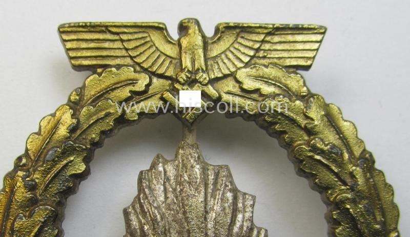 WH (KM) 'Kriegsabzeichen für Minensuch-, U-Boot-Jagd und Sicherungs-Verbände' (being a non-marked example as produced by the 'Wilh. Deumer'-company) as was executed in multi-coloured 'Buntmetall' and that comes with its miniature as found