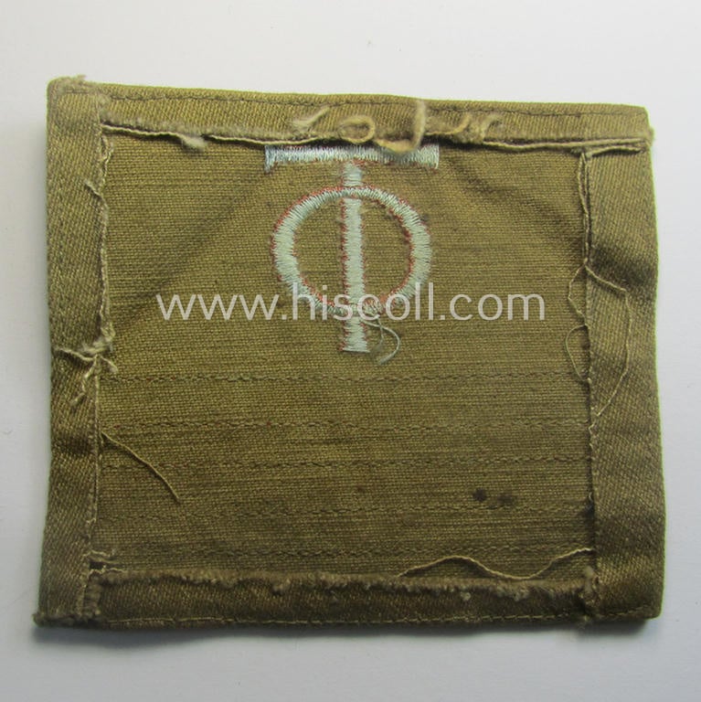 Pair of OT- (ie.: 'Organisation Todt'-) related golden-brown-coloured, enlisted-mens'- (ie. NCO-) pattern rank-patches (ie. 'OT-Dienstgraden-Abzeichen')