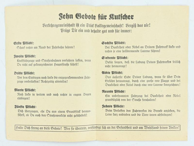 German Third Reich Traffic Instruction for Coachman