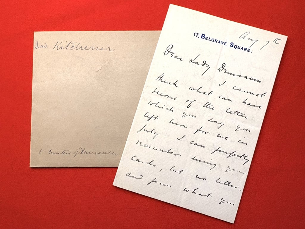 RARE DOUBLE INK SIGNED LETTER & ENVELOPE, BRITISH FIELD MARSHAL LORD KITCHENER 1910.