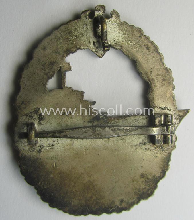 WH (Kriegsmarine) 'Zerstörerkriegsabzeichen' being a non-maker-marked example as executed in 'Buntmetall' (ie. 'Tombak') as was (I deem) produced by the desirable maker (ie. 'Hersteller'): 'GWL' (ie. 'Gebr. Wegerhoff')