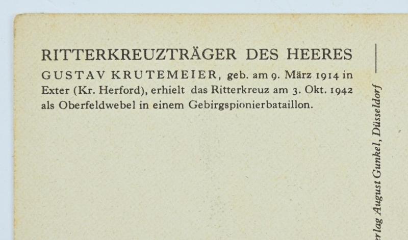 German WH Postcard Knight's Cross Recipient 'Gustav Krutemeier'