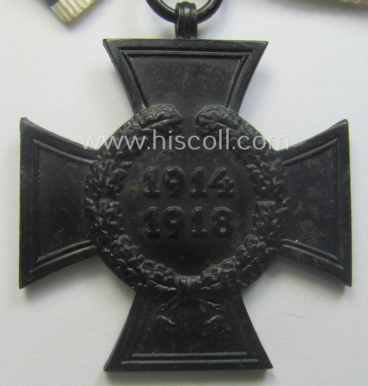 Female-related, WWI-period: 'Ehrenkreuz für Witwen und Waisen 1914-18' being a nicely preserved (albeit non-maker marked)  example that came mounted onto its period (nicely 'bow-shaped'-folded) ribbon (ie. 'Bandabschnitt')