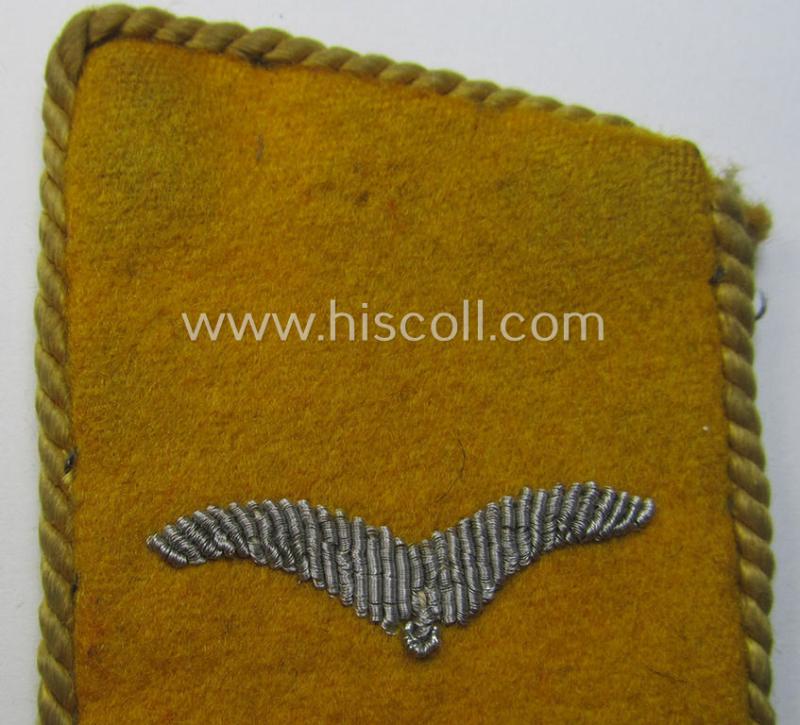 Very unususal - and actually never before by me encountered! - pair of WH (LW) hand-embroidered- and golden-yellow piped EM- (ie. NCO-) type collar-patches (ie. 'Kragenspiegel') 'Flieger- o. Fallschirmjäger'