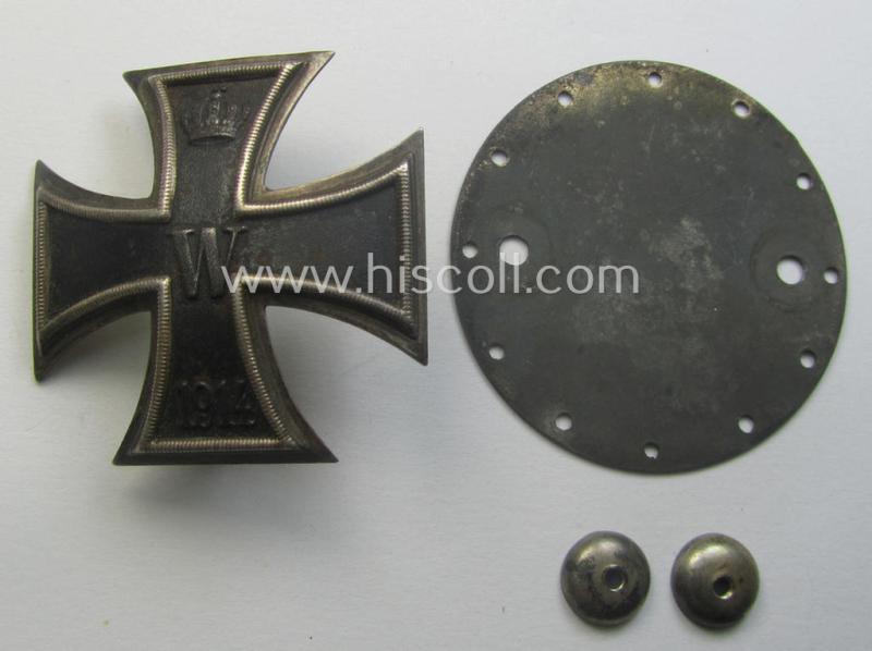 Very unususal, WWI-period Iron Cross 1st class (or: 'EK 1. Klasse') being a typical non-maker-marked example that comes mounted onto its functional 'screw-back'- (ie. 'an der Schraube'-) set-up