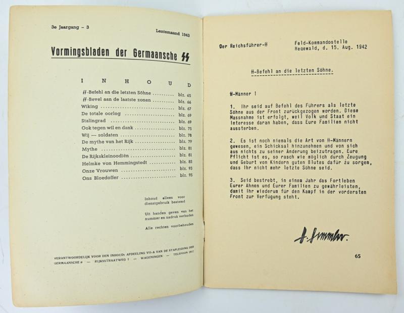 Dutch SS Booklet 'Vormingsbladen' Lentemaand 1943