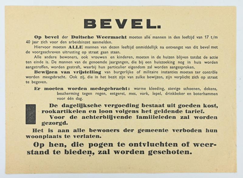German Leaflet/Order For Dutch Male Labor deployment
