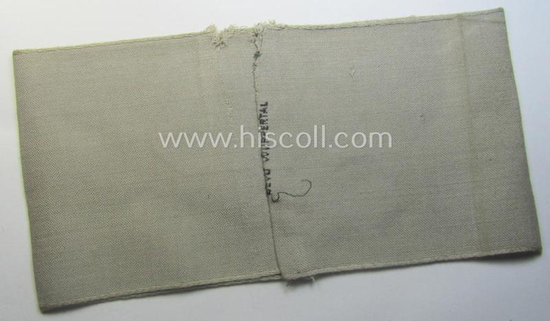 Superb - and rarely seen! - OT- (ie.: 'Organisation Todt'-) related, greyish-coloured and 'BeVo'-woven armband (ie. 'Ärmbinde') showing a detailed eagle-device and depicting the text: 'Org.Todt.' (and printed serial-number: '3859')