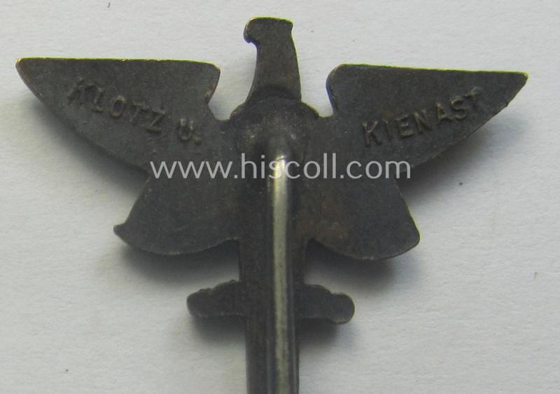 Darkened-bronze-toned, so-called: B.N.S.D.J. (ie. 'Bund der Nationalsocialistischer Deutscher Juristen') membership-badge (ie.: 'Mitgliedsabzeichen') being a maker- (ie. 'Klotz u. Kienast'-) marked example