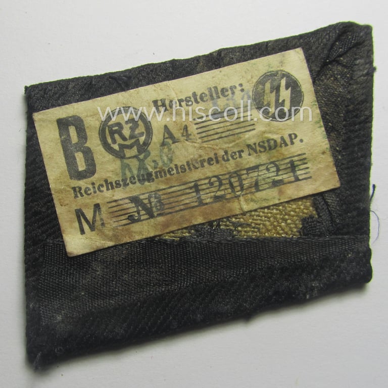 Superb - truly used and/or carefully tunic-removed! - Waffen-SS so-called: 'flat-wire', 'BeVo'-woven, officers'-type so-called: 'runes'-collar-tab as was intended for usage by the officers of the Waffen-SS throughout the war