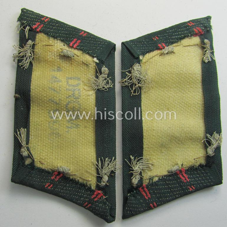 Superb, pair of WH (Heeres) later-war-pattern, officers'-type collar-tabs (ie. 'Kragenspiegel für Offiziere') as entirely executed in 'BeVo'-weave pattern as was intended for an officer serving within the: 'Panzer- o. Panzerjäger-Truppen'