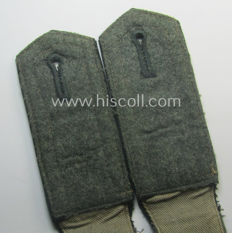 Fully matching - and just minimally used! - pair of WH (Heeres) NCO-type (ie. 'M36- o. M40'-pattern- and/or 'pointed styled') formerly 'cyphered' shoulderstraps as was (amongst others) intended for an: 'Unteroffizier eines Infanterie-Rgts.'