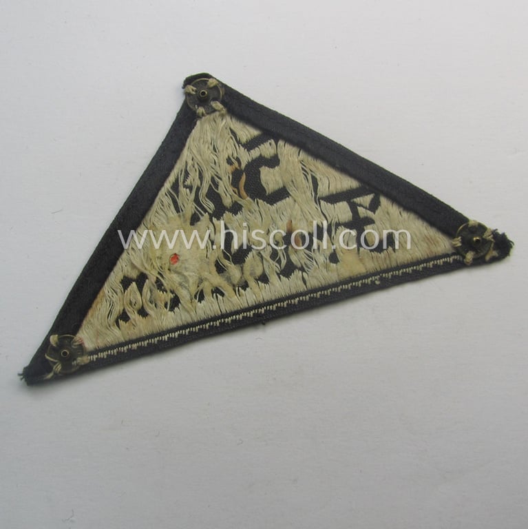 Truly used- and/or worn, 'HJ' ('Hitlerjugend') ie. 'BDM' ('Bund Deutscher Mädel'-) district-triangle (ie. 'Gebietsdreieck') entitled: 'Süd Franken' (being a worn example that misses its 'RzM'-etiket)